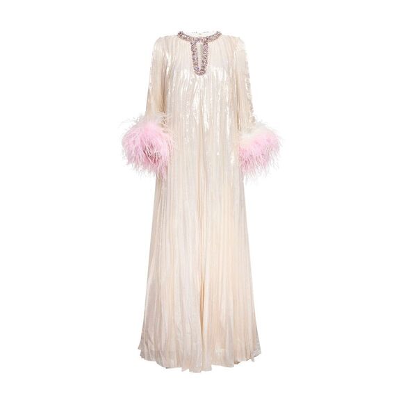 SELF-PORTRAIT Dresses & Skirts - Self Portrait Women Champagne Metallic Pleated Caftan Maxi Dress